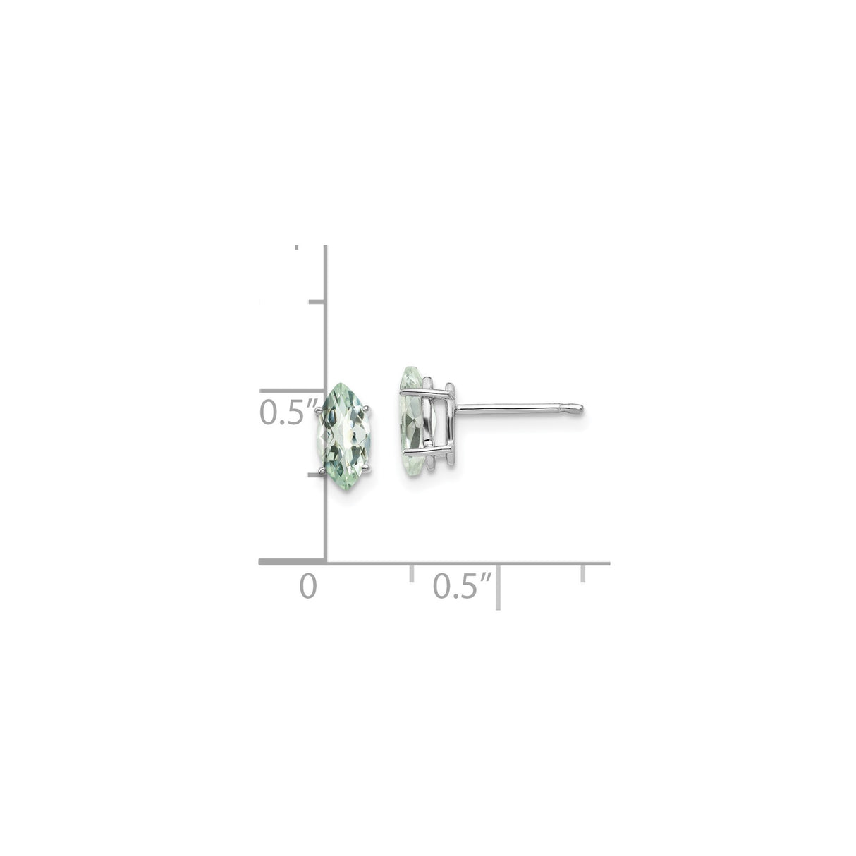 14k White Gold Stud Earrings with Marquise Cut Green Amethyst, Prong Setting, Minimalist Design