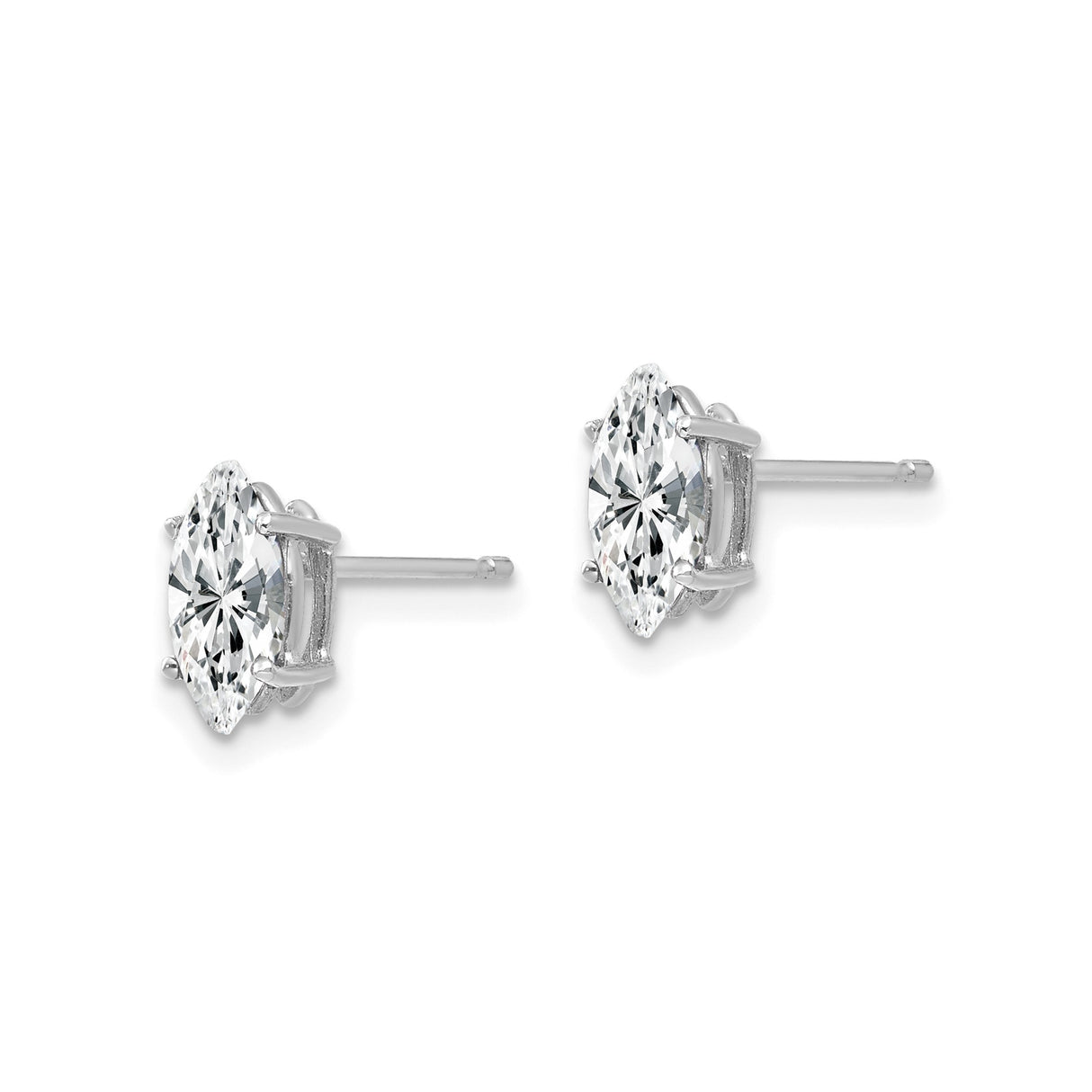 14k White Gold Marquise Cut Cubic Zirconia Stud Earrings, Minimalist Design for Women
