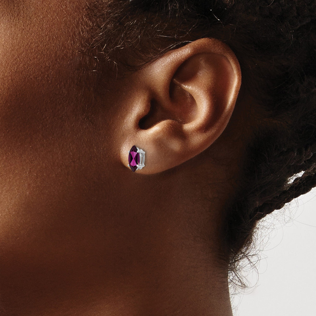 14k White Gold Marquise Cut Rhodolite Garnet Stud Earrings, Minimalist Style for Women