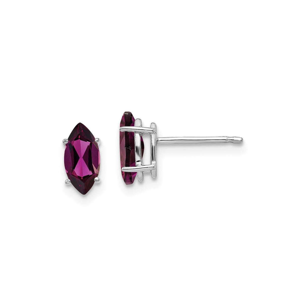 14k White Gold Marquise Cut Rhodolite Garnet Stud Earrings, Minimalist Style for Women
