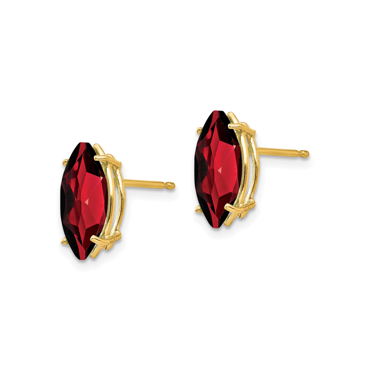 14k Yellow Gold Garnet Stud Earrings, Marquise Cut January Birthstone Jewelry for Women