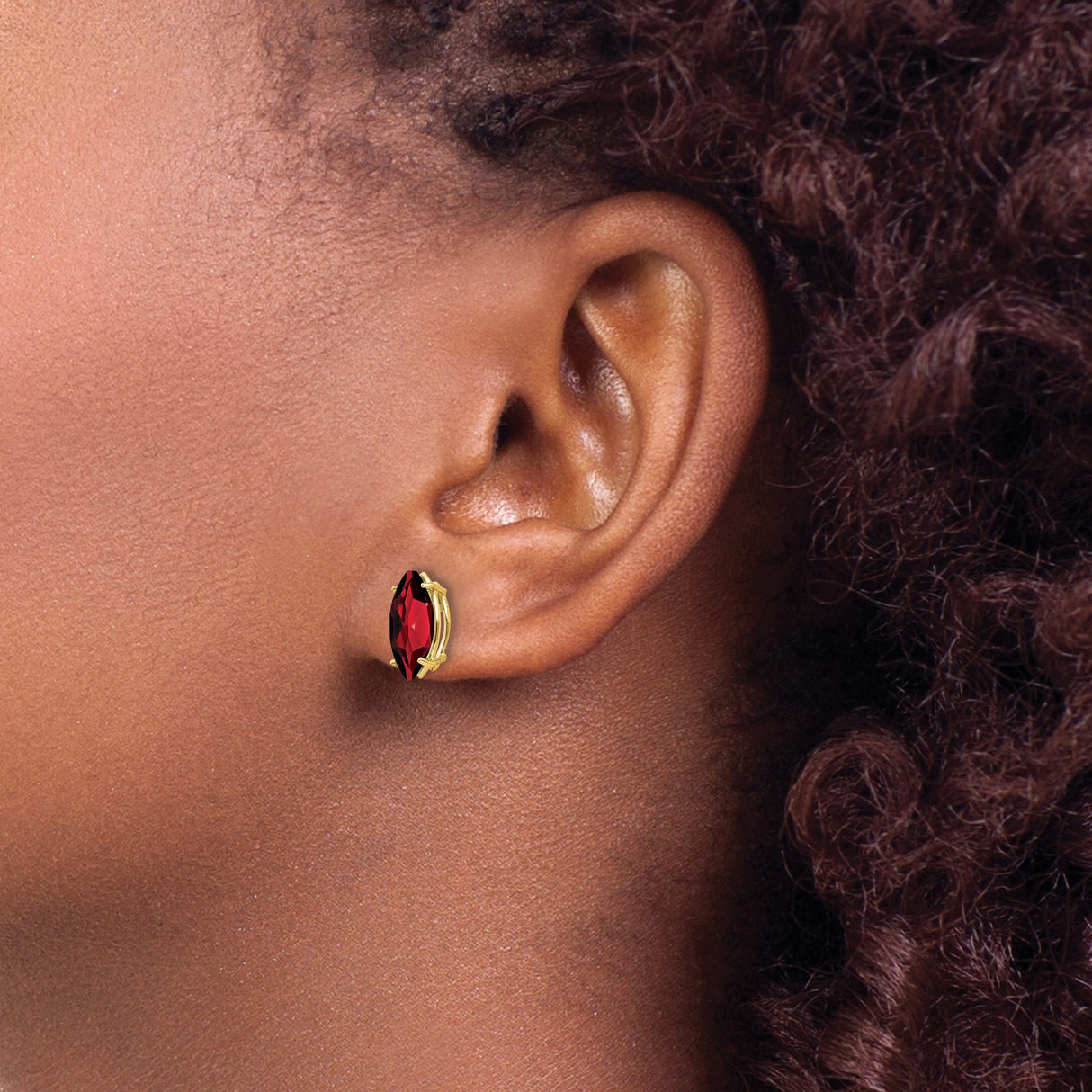 14k Yellow Gold Garnet Stud Earrings, Marquise Cut January Birthstone Jewelry for Women
