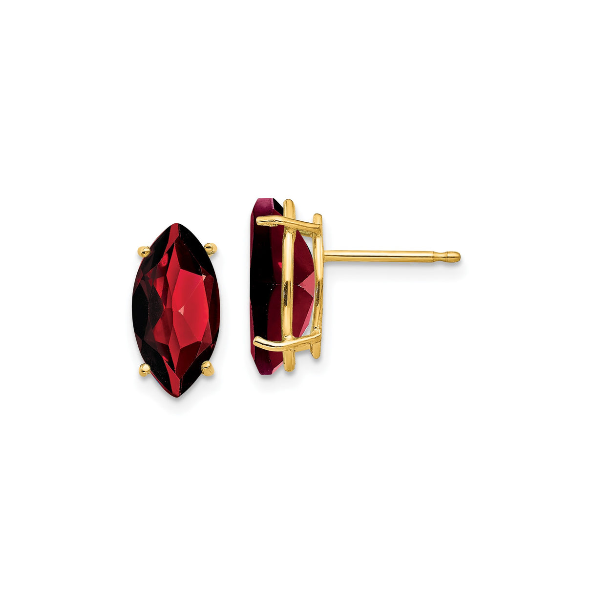 14k Yellow Gold Garnet Stud Earrings, Marquise Cut January Birthstone Jewelry for Women