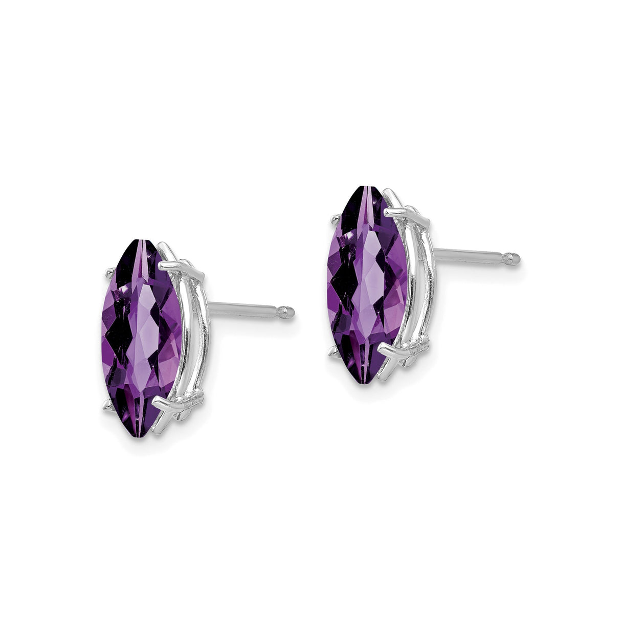 14k White Gold Marquise Amethyst Stud Earrings, Prong Set February Birthstone Jewelry