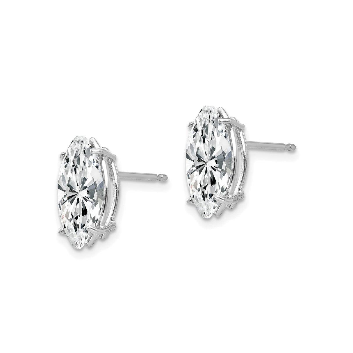 14k White Gold Marquise Cut Cubic Zirconia Stud Earrings, Modern Prong Setting, Minimalist Style