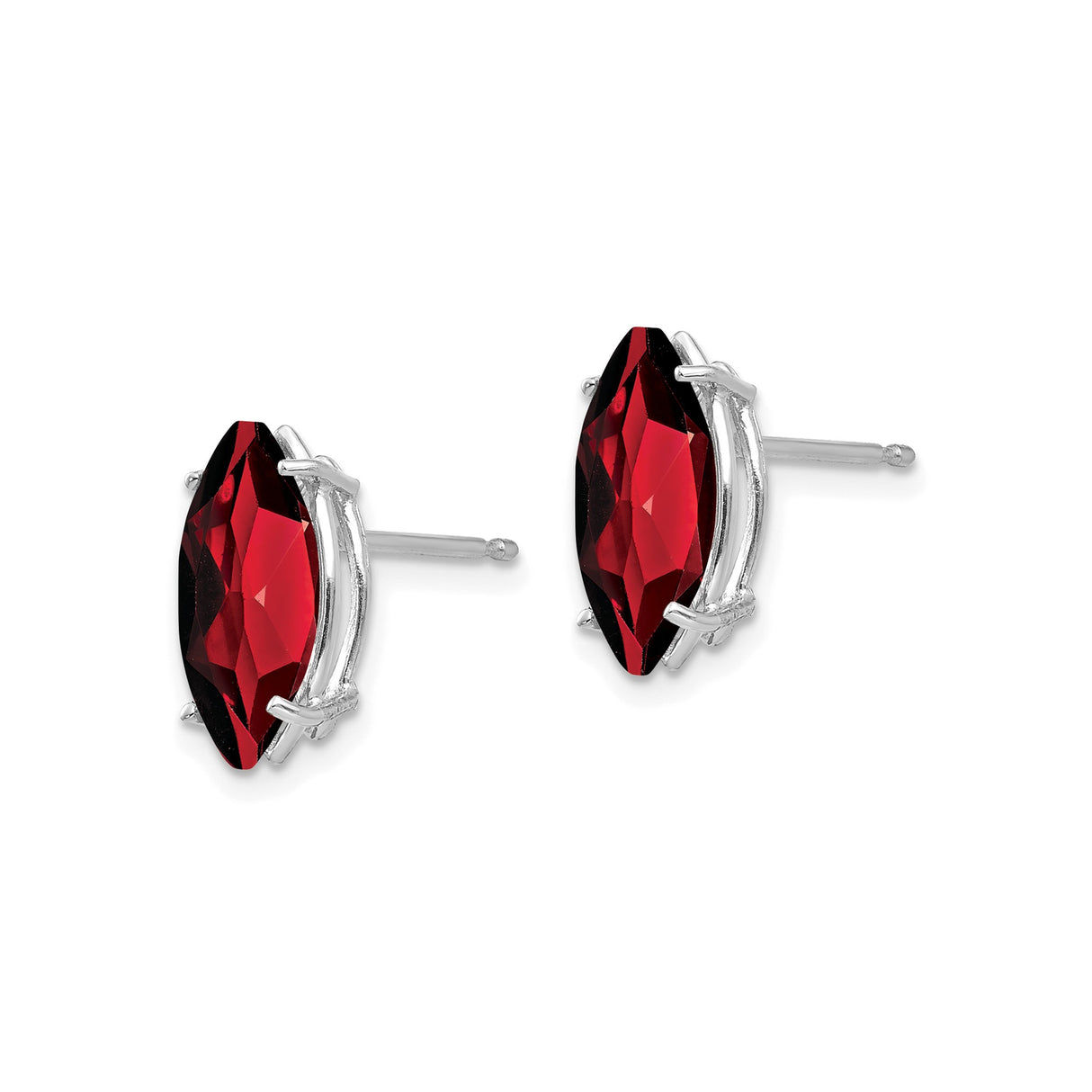 14k White Gold Garnet Stud Earrings, Marquise Cut Prong Set January Birthstone Jewelry
