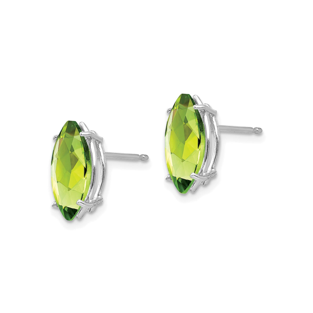14k White Gold Marquise Peridot Stud Earrings, Minimalist Prong Setting for Women