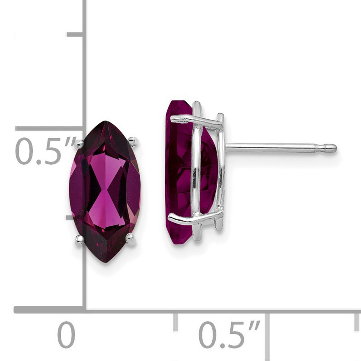14k White Gold Marquise Rhodolite Garnet Stud Earrings, Modern Fine Jewelry for Women