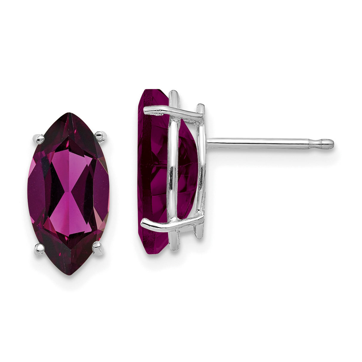 14k White Gold Marquise Rhodolite Garnet Stud Earrings, Modern Fine Jewelry for Women