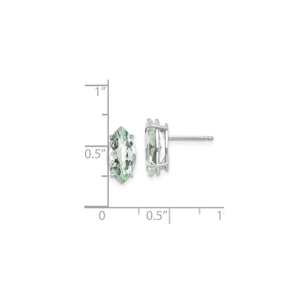 14k White Gold Stud Earrings with Marquise Green Amethyst, Minimalist Style for Women