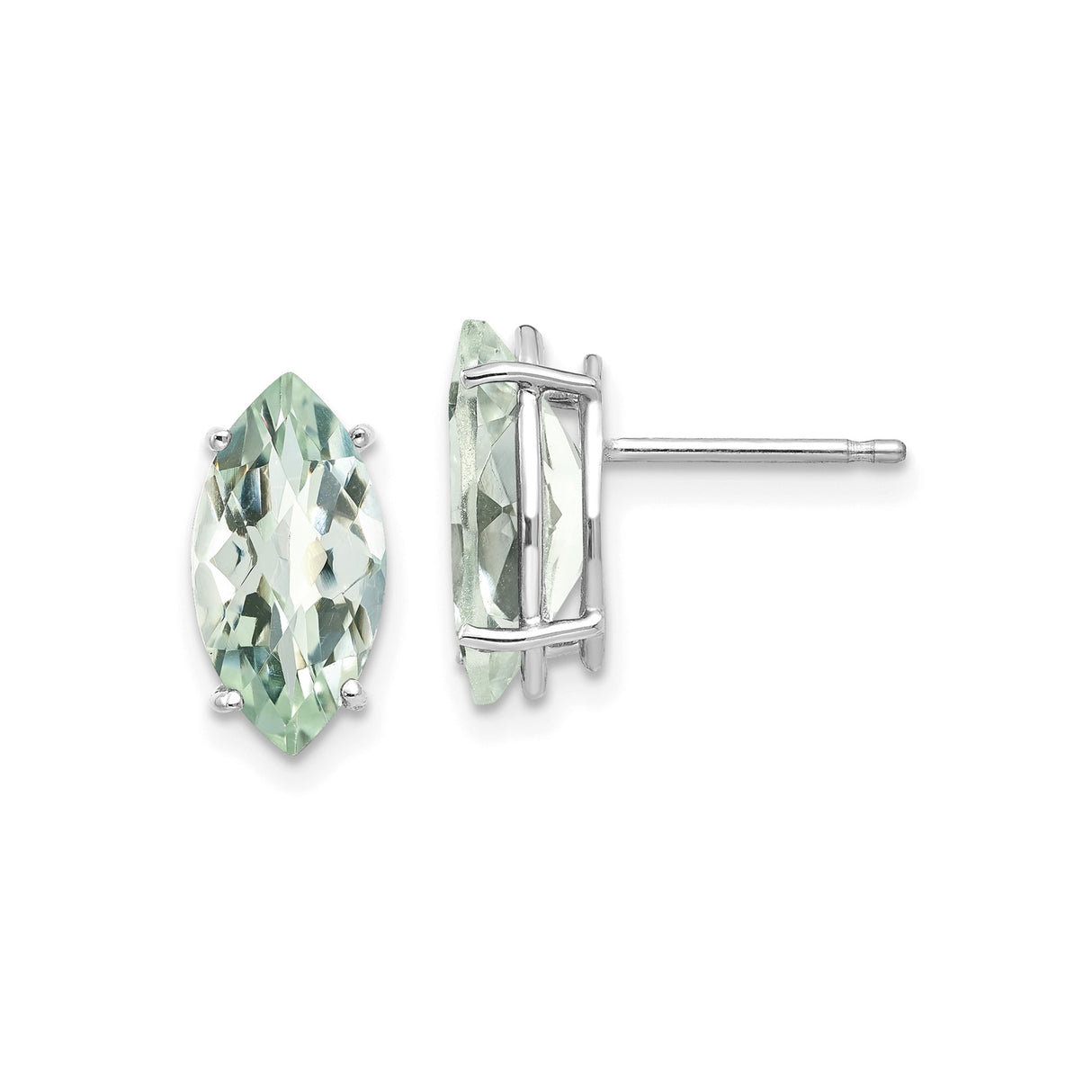 14k White Gold Stud Earrings with Marquise Green Amethyst, Minimalist Style for Women