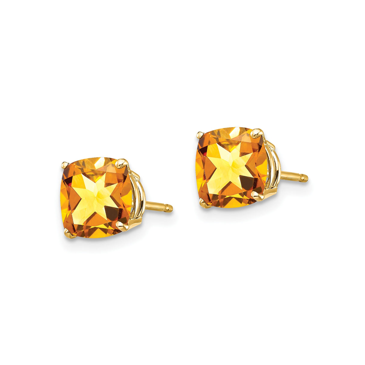 14k Yellow Gold Cushion Cut Citrine Stud Earrings, Classic November Birthstone Jewelry