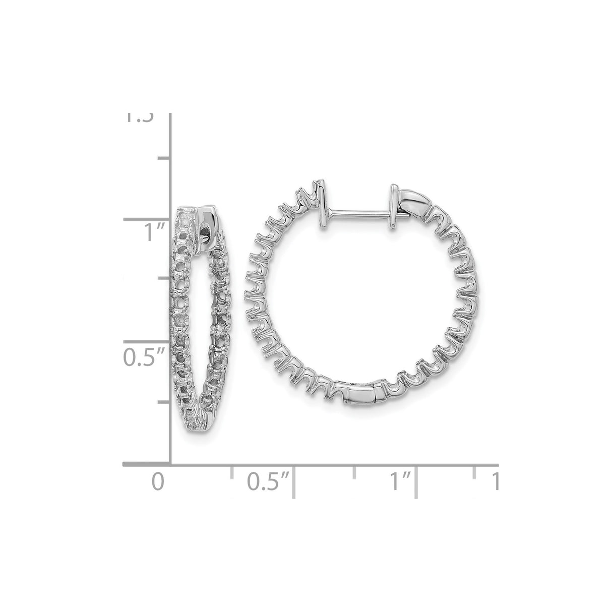 14k White Gold Diamond Hoop Earrings with Round Cut Prong-Set Stones, Full Circle Design