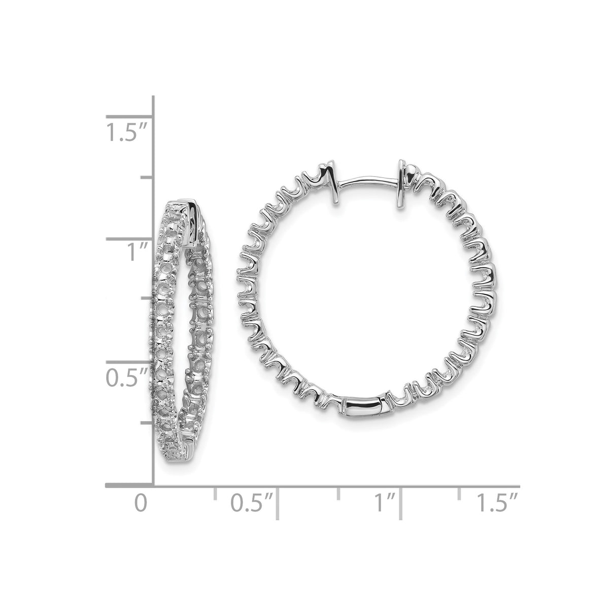 14k White Gold Diamond Hoop Earrings, Prong Set Round Full Circle Fine Jewelry