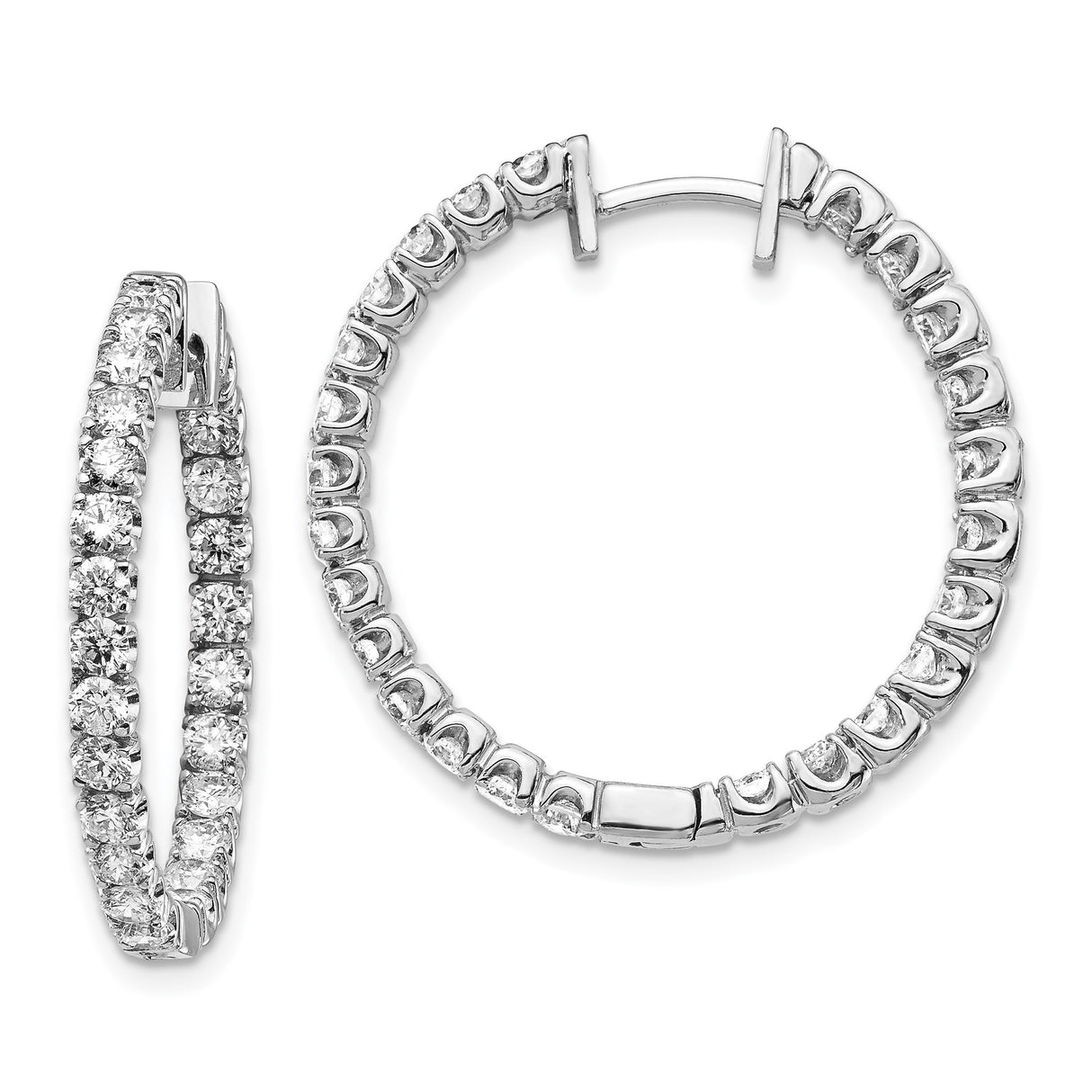 14k White Gold Hoop Earrings with Prong-Set Round-Cut Diamonds, Full Circle Design