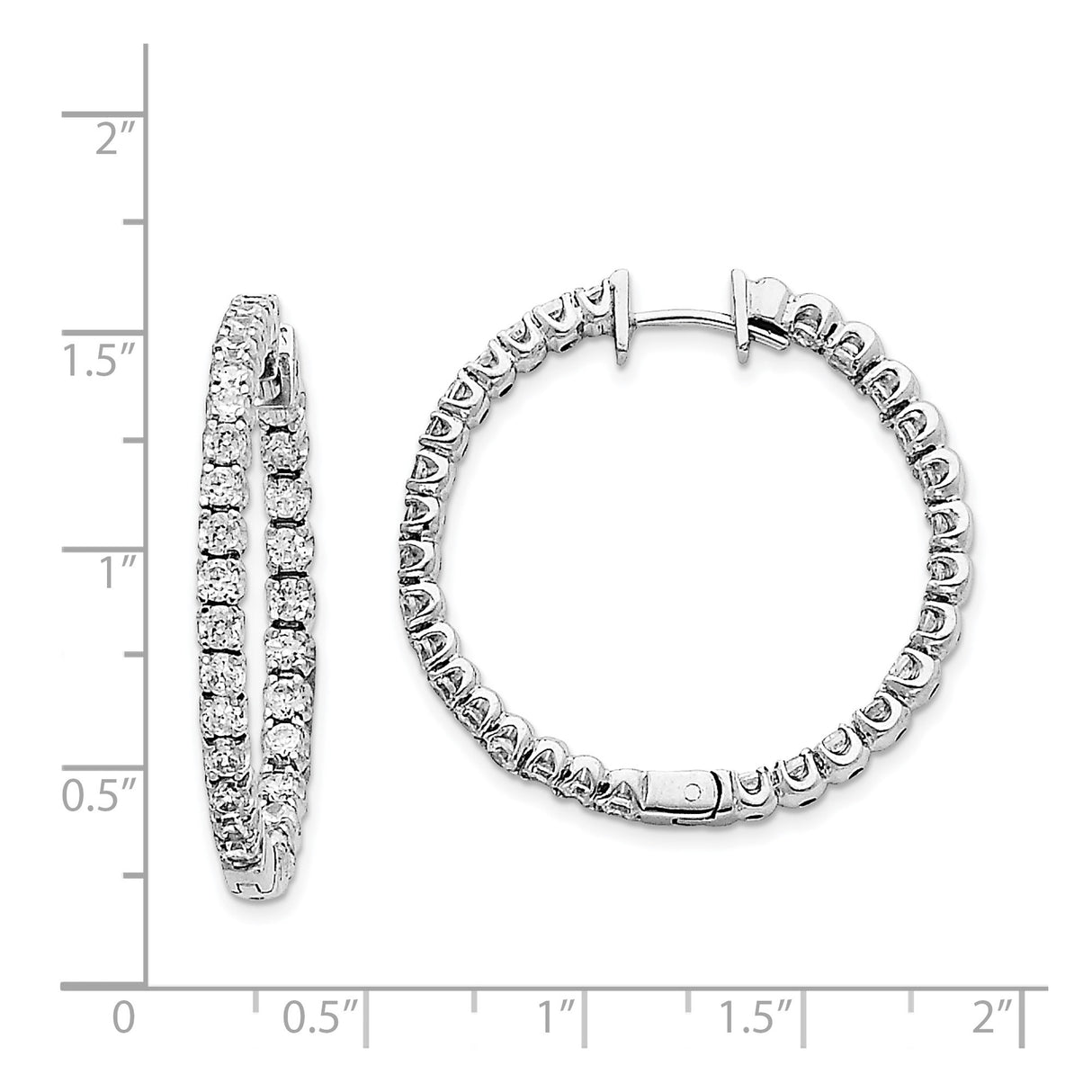 14k White Gold Hoop Earrings with Round-Cut Diamonds, Inside-Out Prong Setting Design
