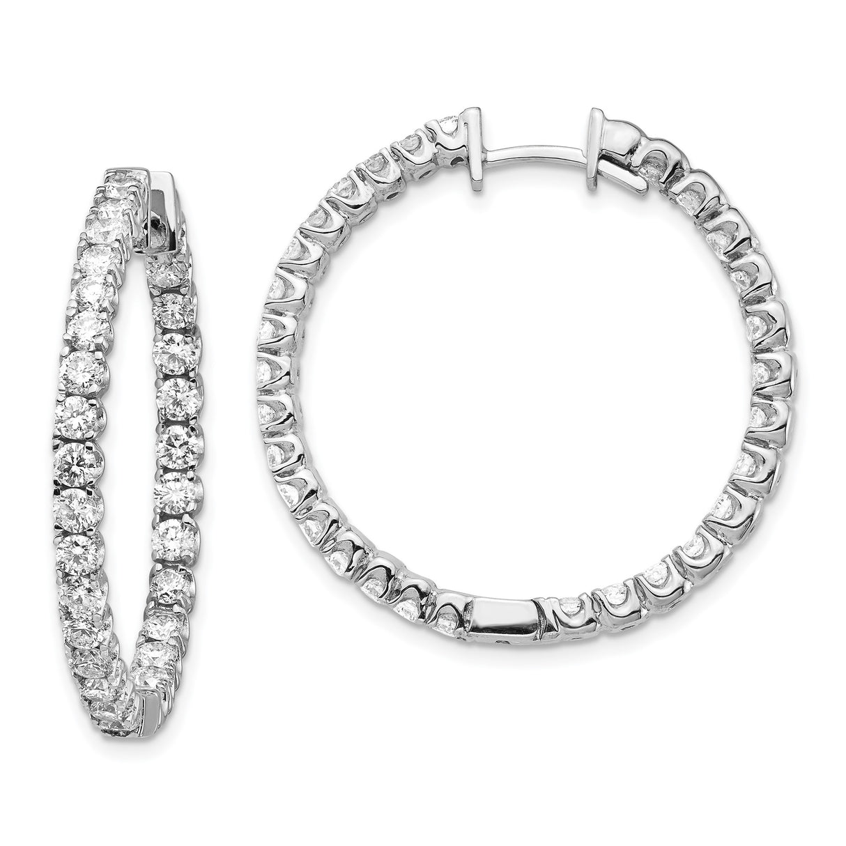 14k White Gold Hoop Earrings with Round Cut Diamonds, Inside-Out Style for Women