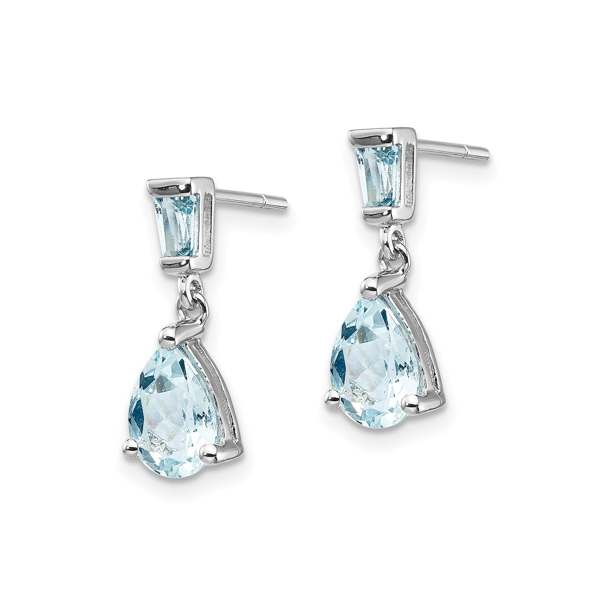14k White Gold Dangle Earrings with Tapered Baguette and Pear-Shaped Aquamarine