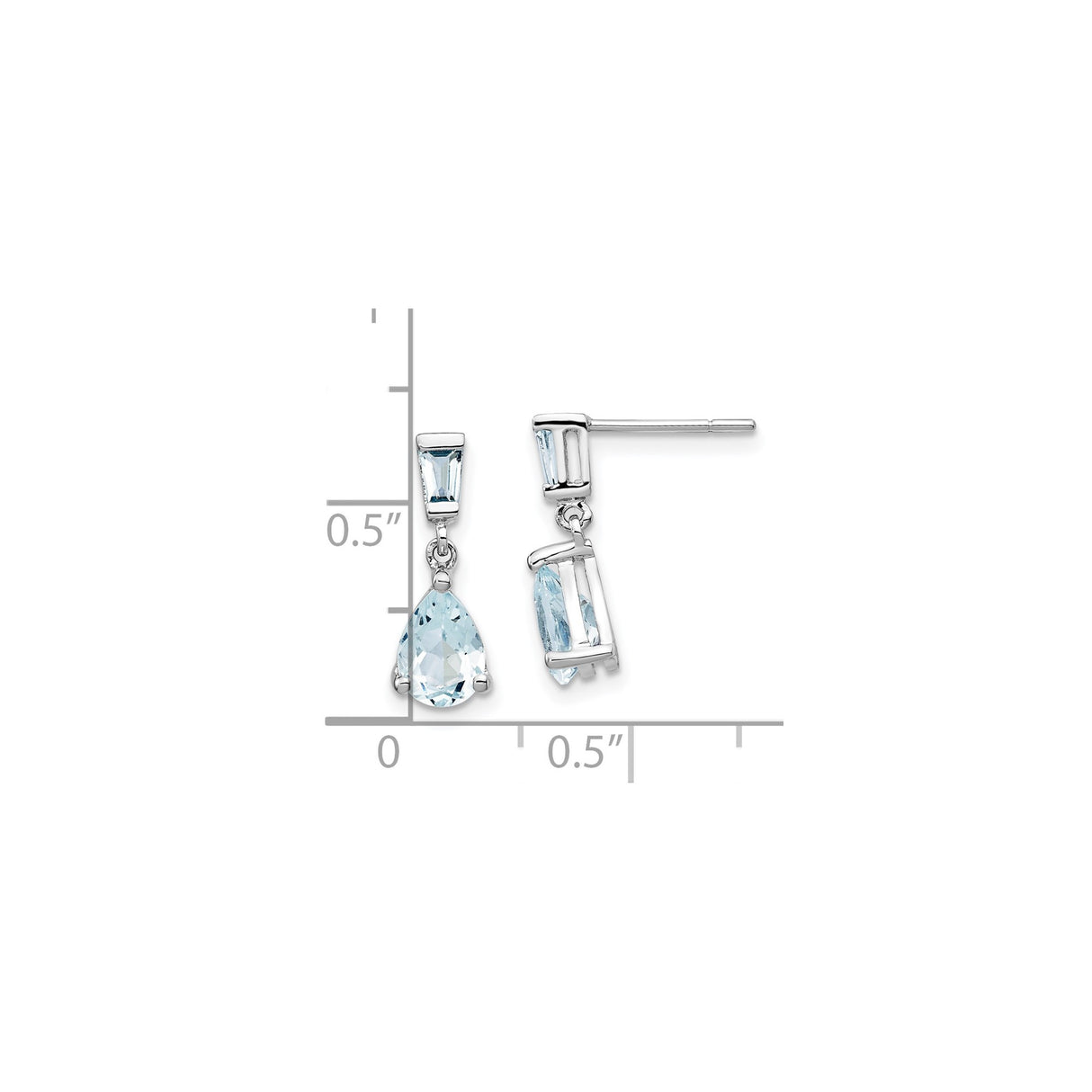 14k White Gold Dangle Earrings with Tapered Baguette and Pear-Shaped Aquamarine