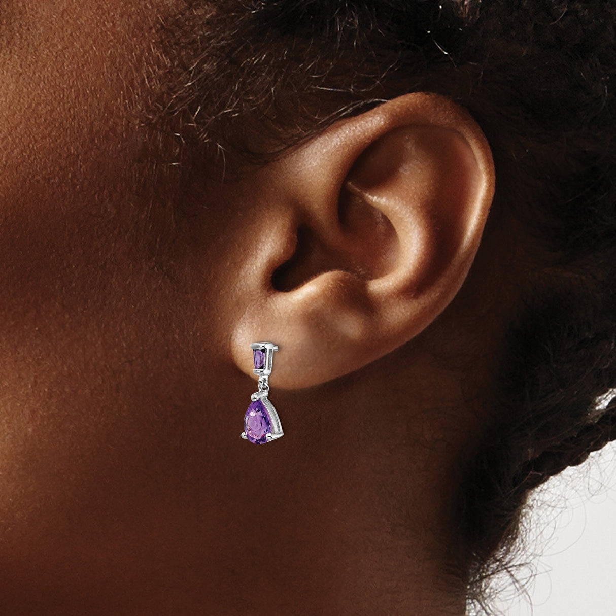 14k White Gold Dangle Earrings with Amethyst Baguette and Pear Cut Gemstones