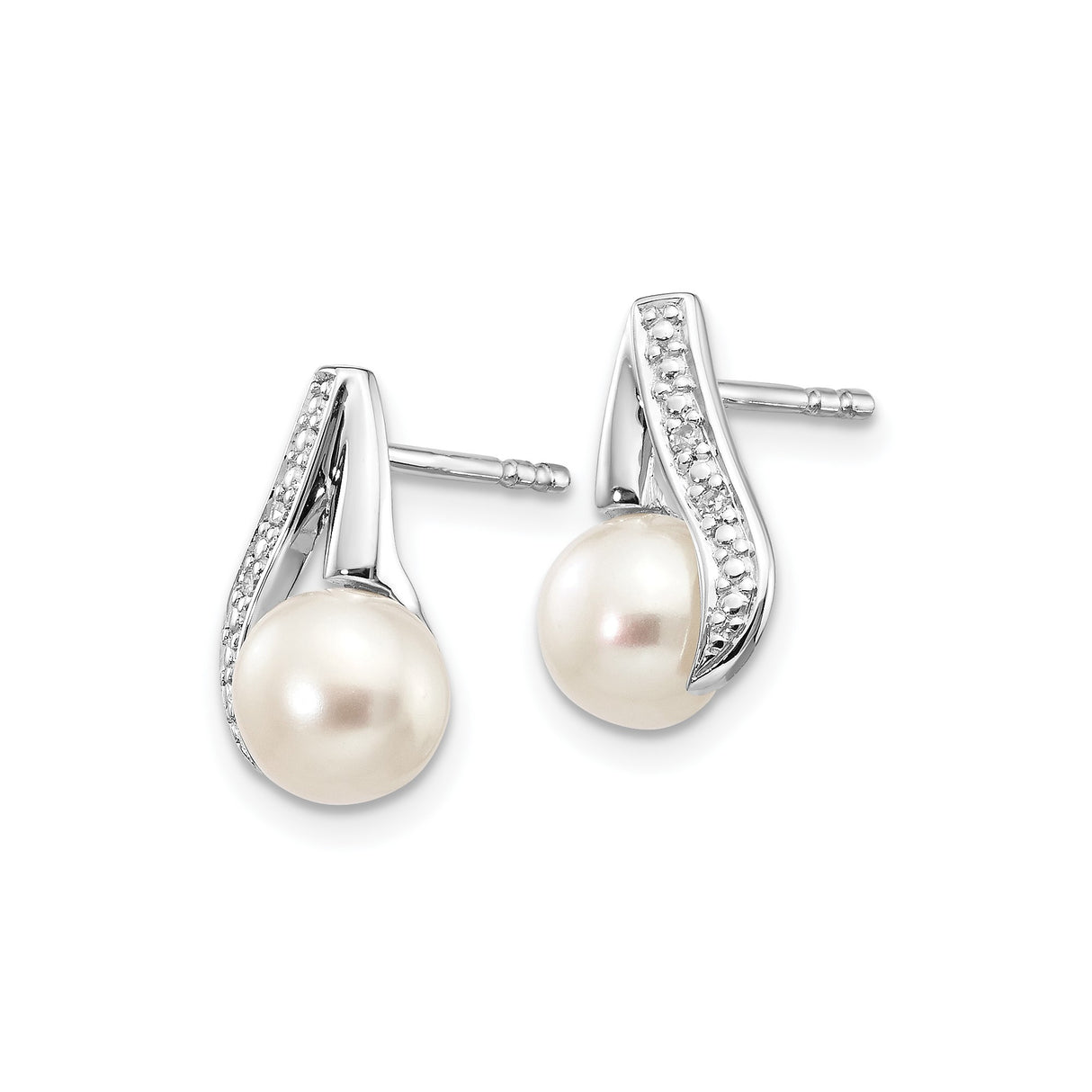 14k White Gold Stud Earrings with Cultured Freshwater Pearls and Diamond Accents