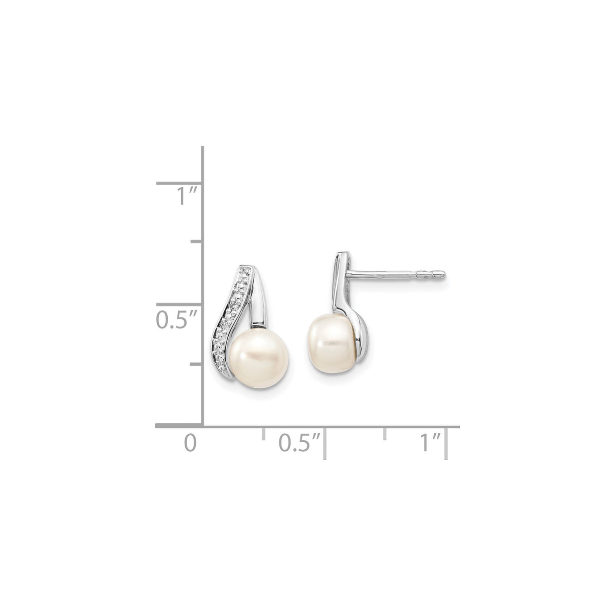 14k White Gold Stud Earrings with Cultured Freshwater Pearls and Diamond Accents