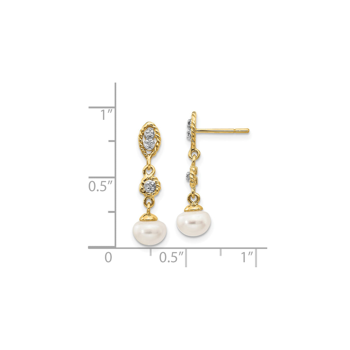 14k Yellow Gold Dangle Earrings with Cultured Pearl Drops and Accent Diamonds, Floral Design