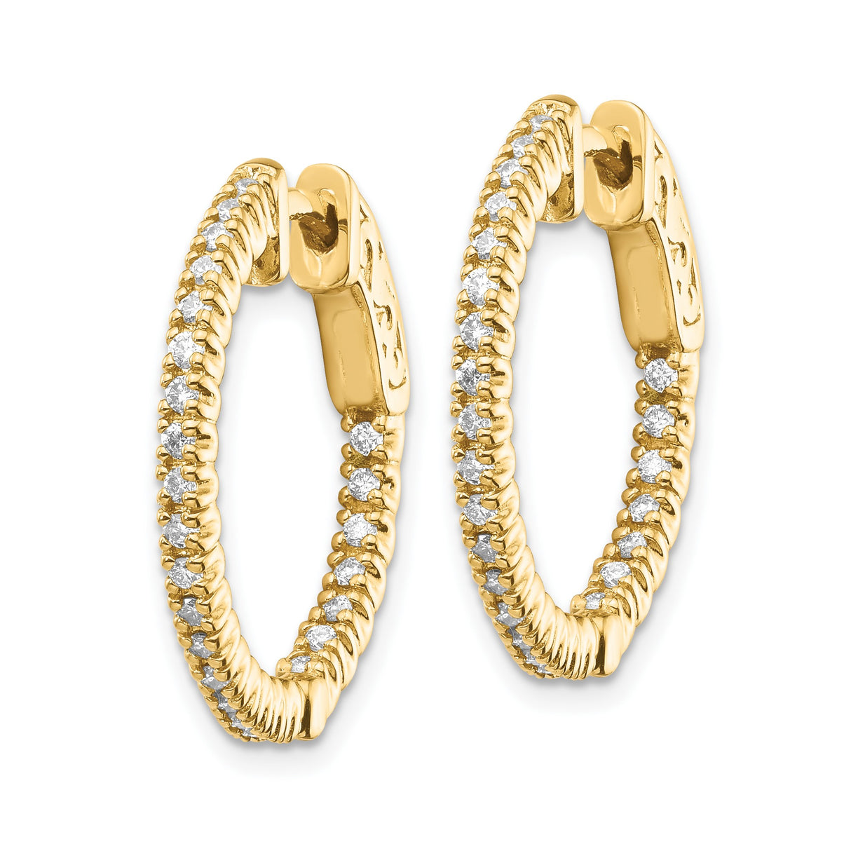14k Yellow Gold Hoop Earrings with Diamond and Textured Rope Design for Women