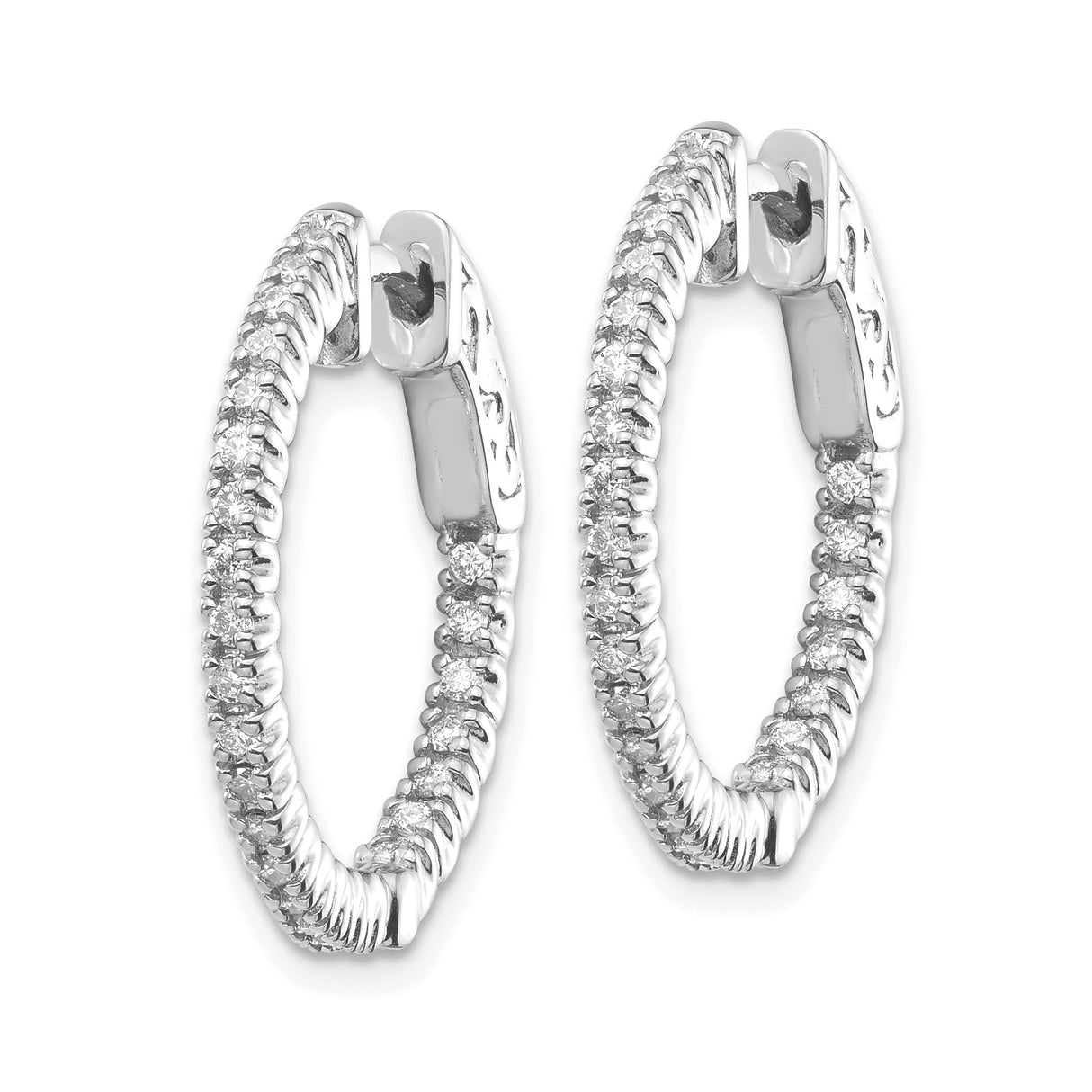 14k White Gold Hoop Earrings with Diamond Cut Texture, Polished Finish, Latch Back Closure