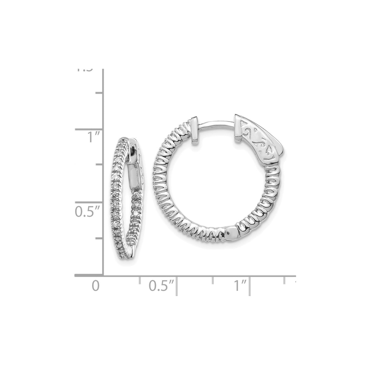 14k White Gold Hoop Earrings with Diamond Cut Texture, Polished Finish, Latch Back Closure