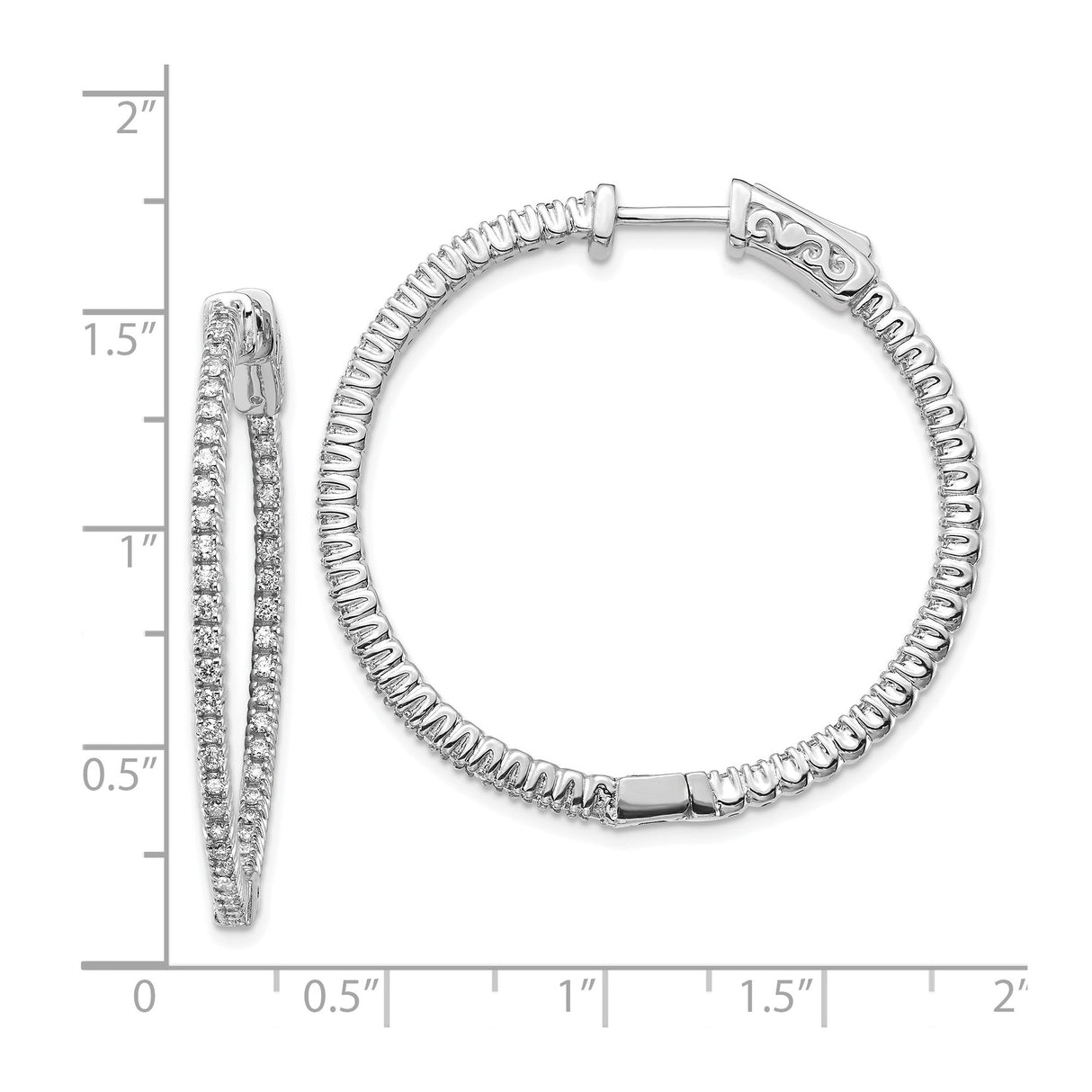 14k White Gold Hoop Earrings with Pavé Diamonds, Double Row Filigree Design