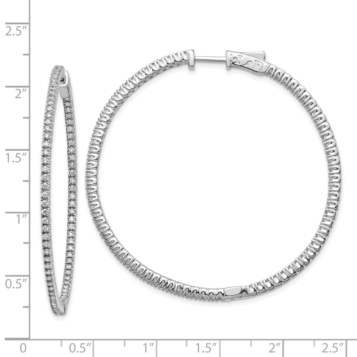 14k White Gold Hoop Earrings with Diamonds, Inside-Out Design, Latch Back Closure