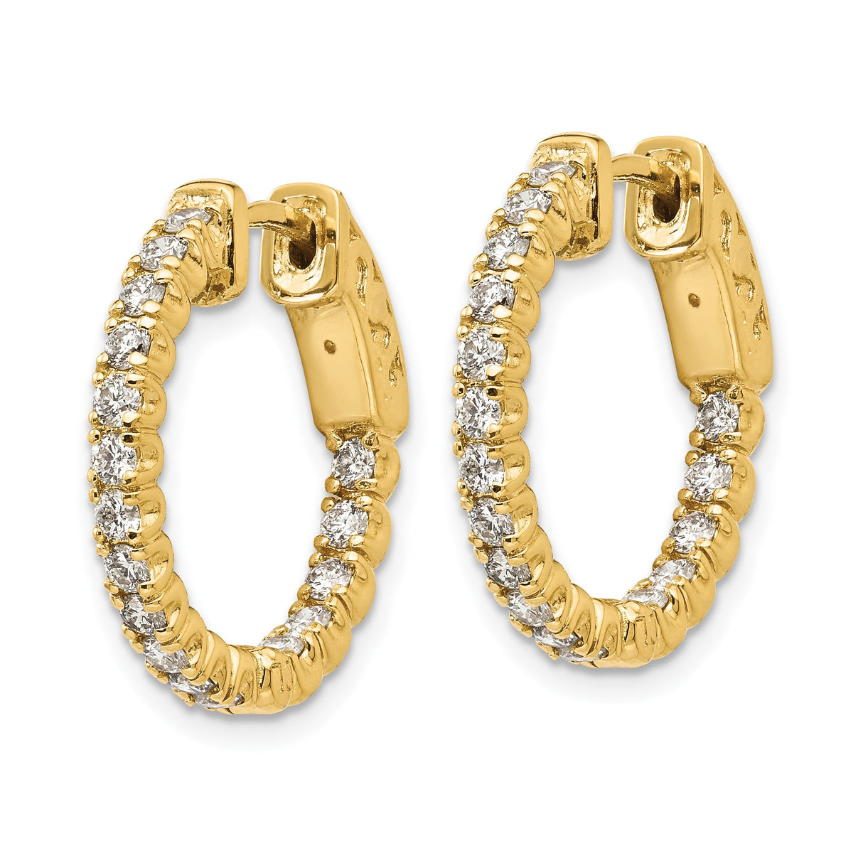 14k Yellow Gold Hoop Earrings with Round Diamonds and Hebrew Engraving, Faith Jewelry