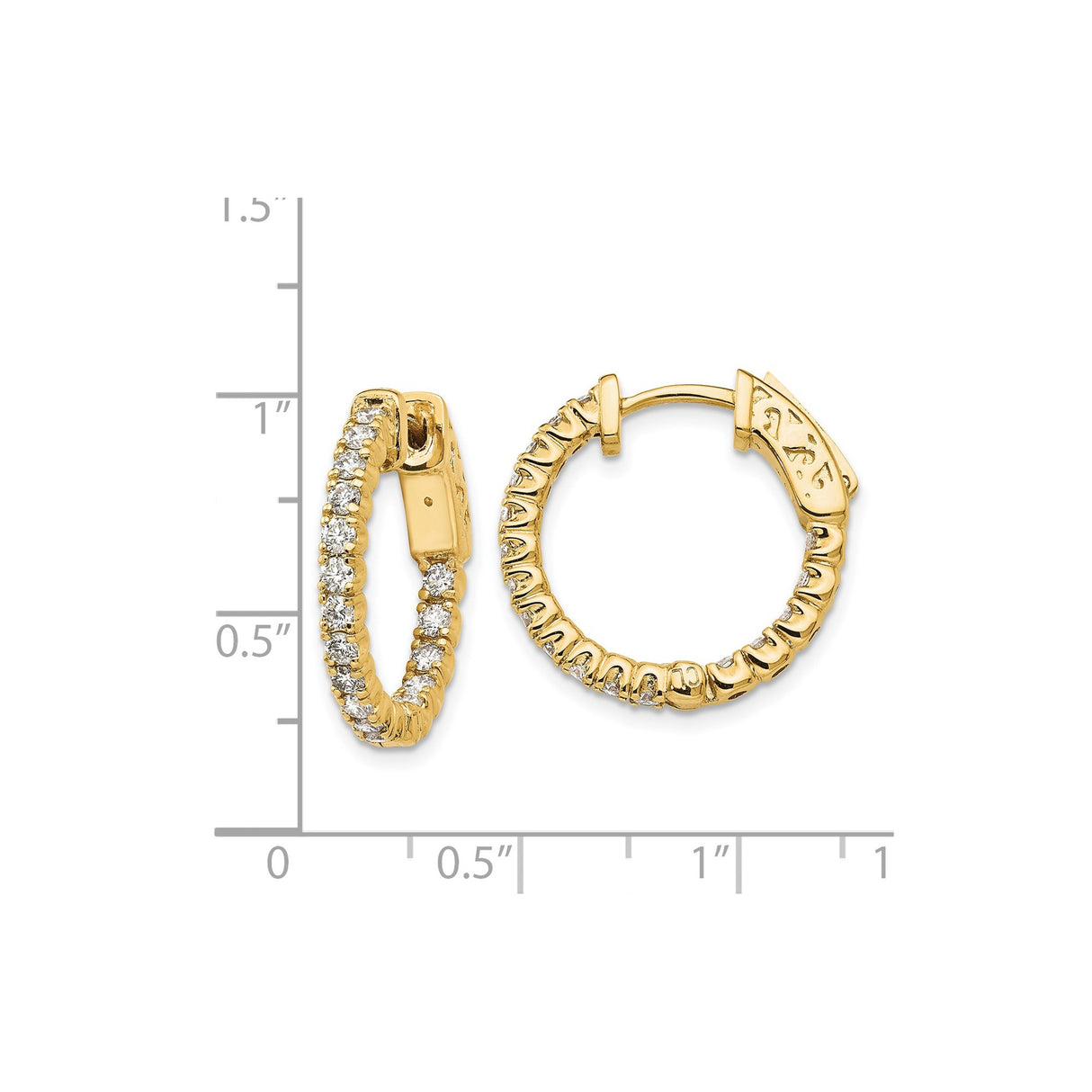 14k Yellow Gold Hoop Earrings with Round Diamonds and Hebrew Engraving, Faith Jewelry
