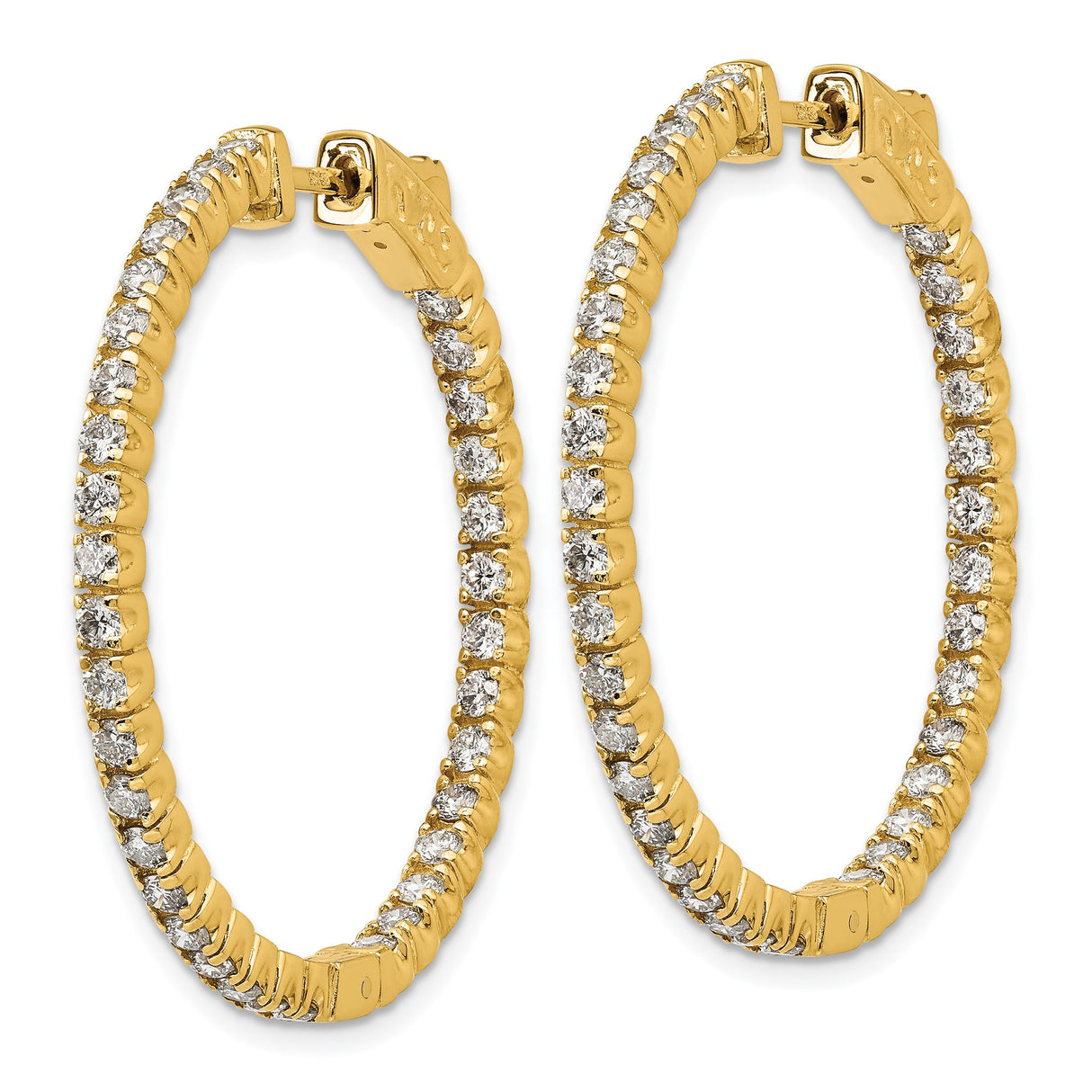 14K Yellow Gold Inside Out Diamond Hoop Earrings Prong Set