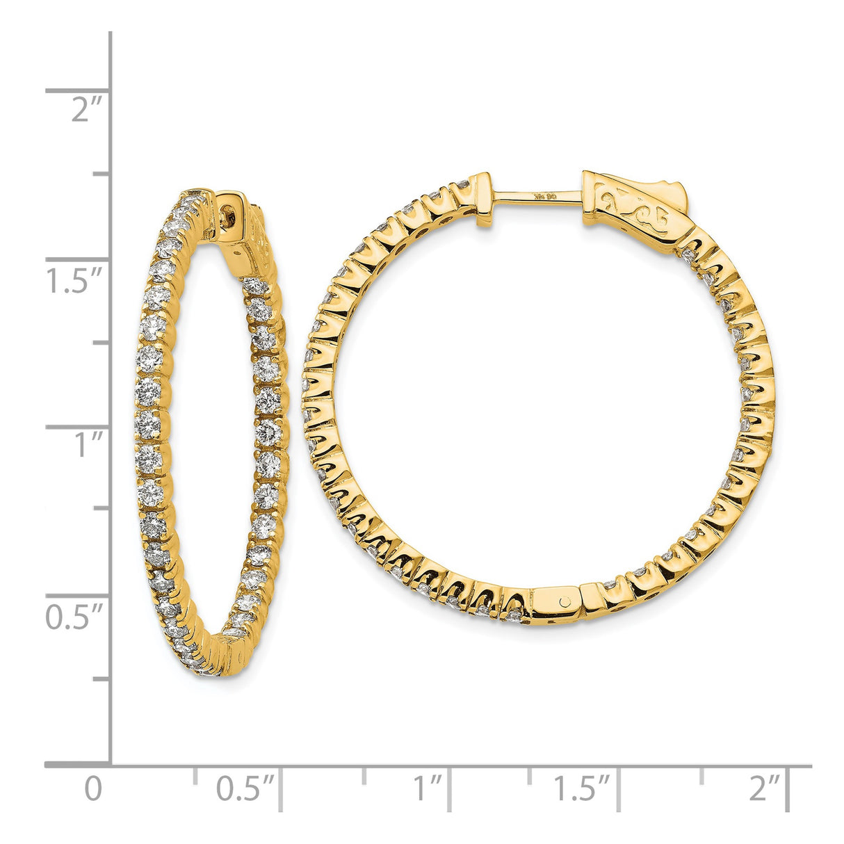 14K Yellow Gold Inside Out Diamond Hoop Earrings Prong Set
