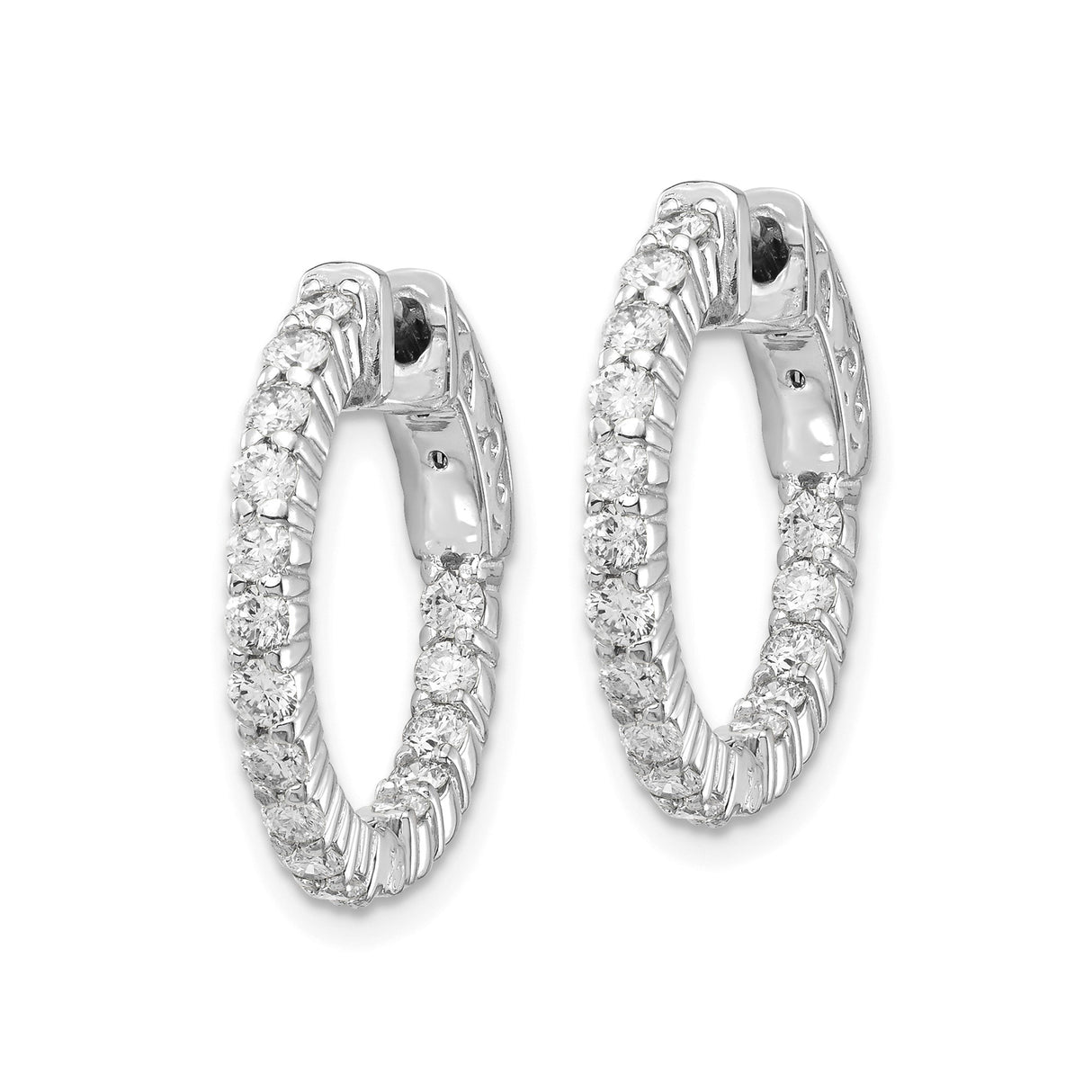 14k White Gold Diamond Hoop Earrings, Inside Out Channel Set Round Cut Design for Women