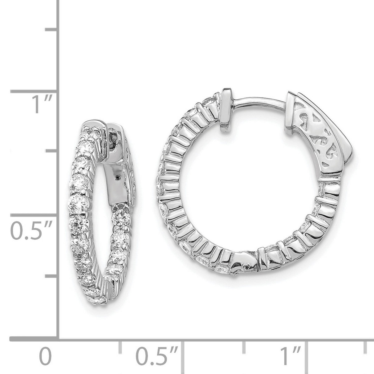 14k White Gold Diamond Hoop Earrings, Inside Out Channel Set Round Cut Design for Women