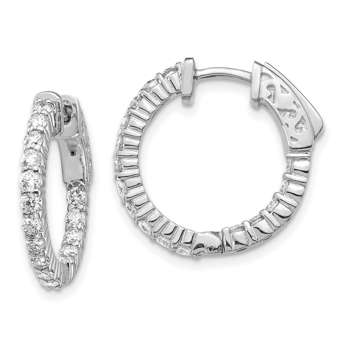 14k White Gold Diamond Hoop Earrings, Inside Out Channel Set Round Cut Design for Women