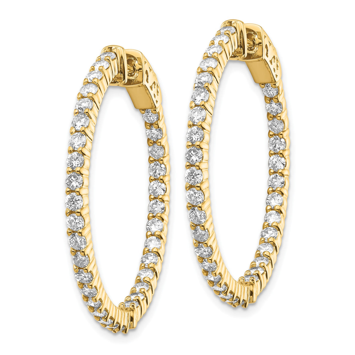 14k Yellow Gold Inside Out Hoop Earrings with Round Cut Diamonds, Secure Latch Back Closure
