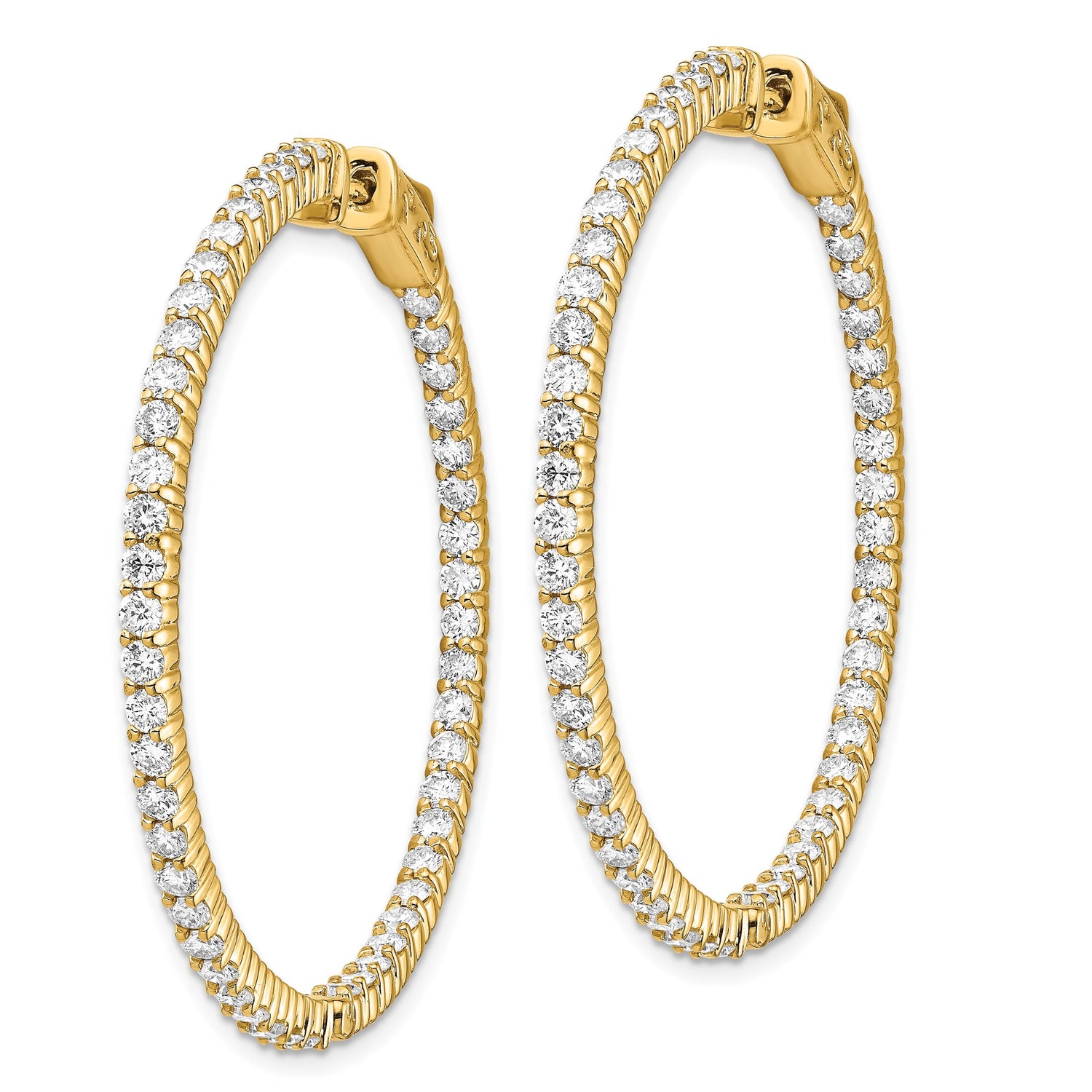 14k Yellow Gold Hoop Earrings with Prong Set Round Cubic Zirconia, Lightweight Full Circle Design