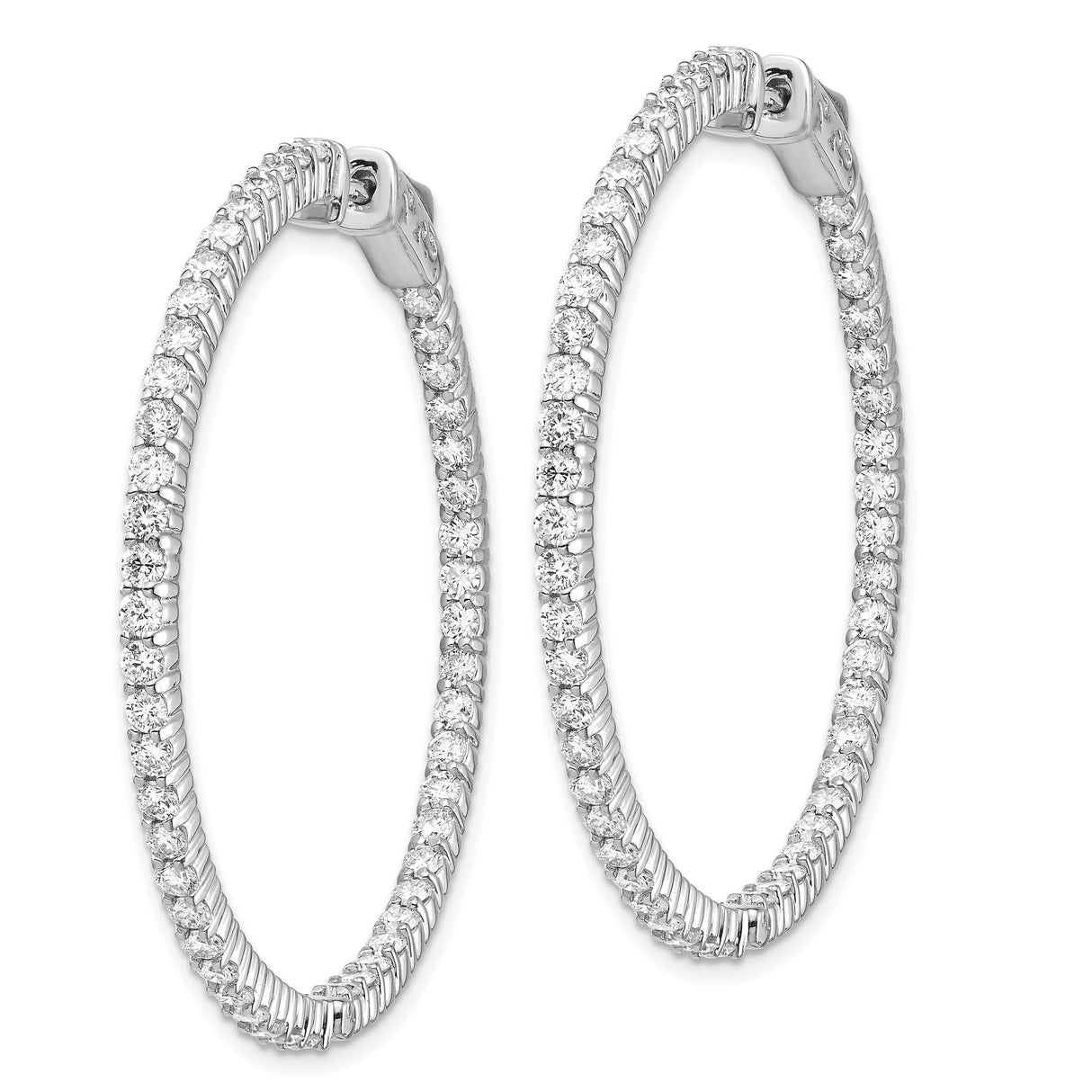 14k White Gold Hoop Earrings with Round Cut Diamonds in Prong Setting