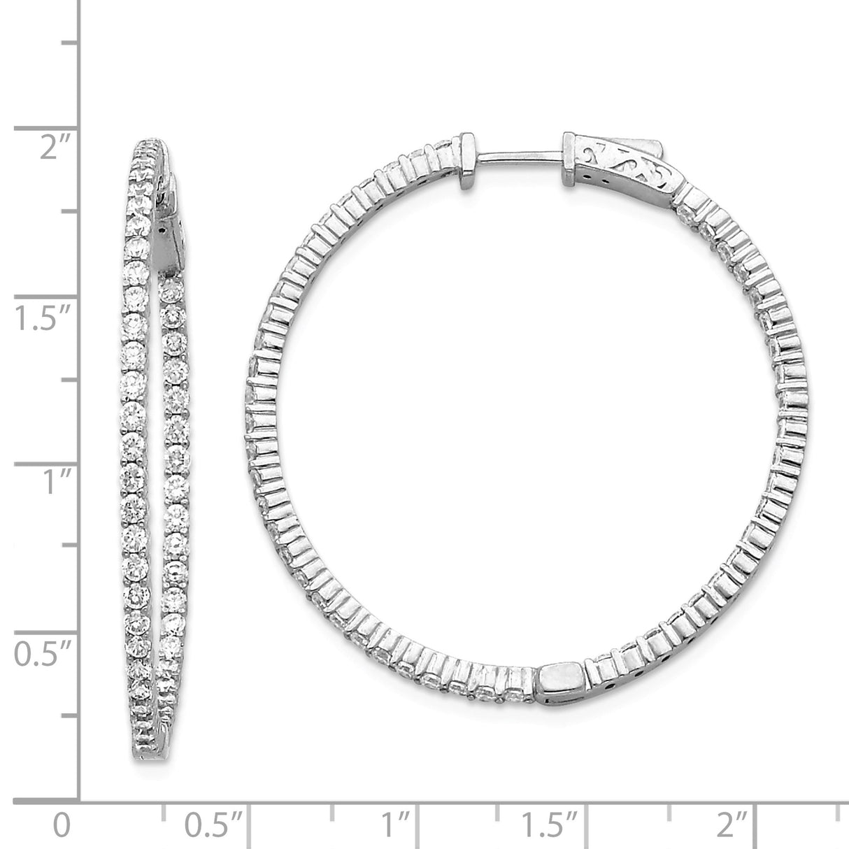 14k White Gold Hoop Earrings with Round Cut Diamonds in Prong Setting