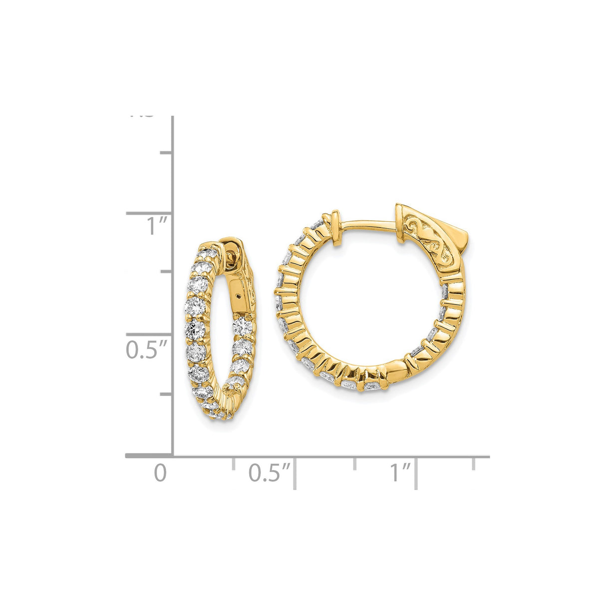 14k Yellow Gold Hoop Earrings with Diamond Cut Finish and Scroll Design