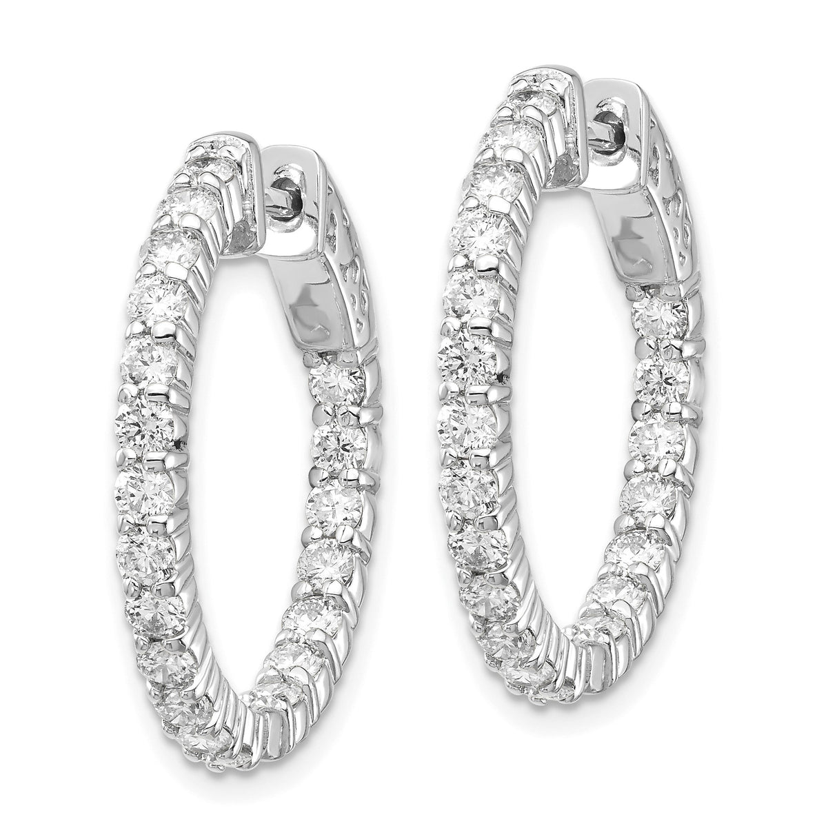 14k White Gold Diamond Hoop Earrings, Round Cut Full Eternity Design for Women
