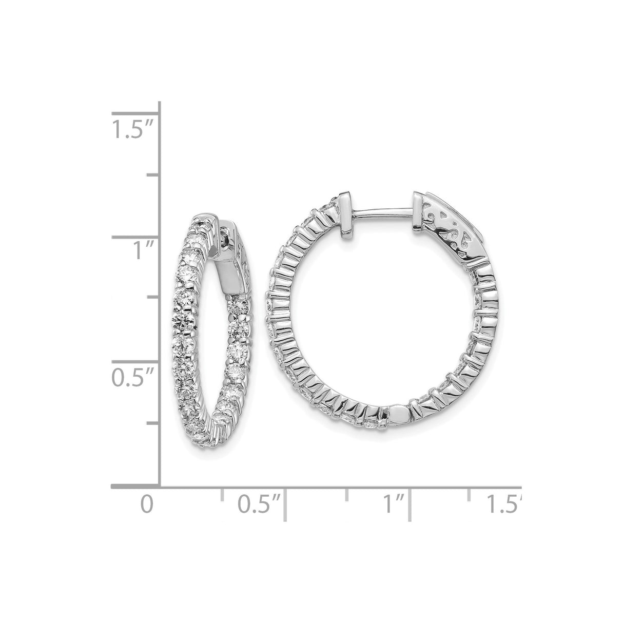 14k White Gold Diamond Hoop Earrings, Round Cut Full Eternity Design for Women