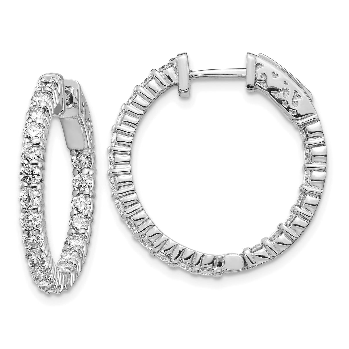 14k White Gold Diamond Hoop Earrings, Round Cut Full Eternity Design for Women