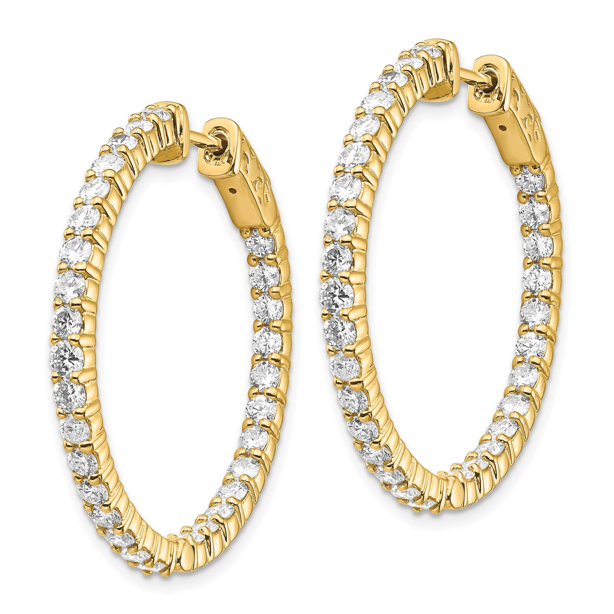14k Yellow Gold Hoop Earrings with Diamond Cut Design and Prong Set Cubic Zirconia