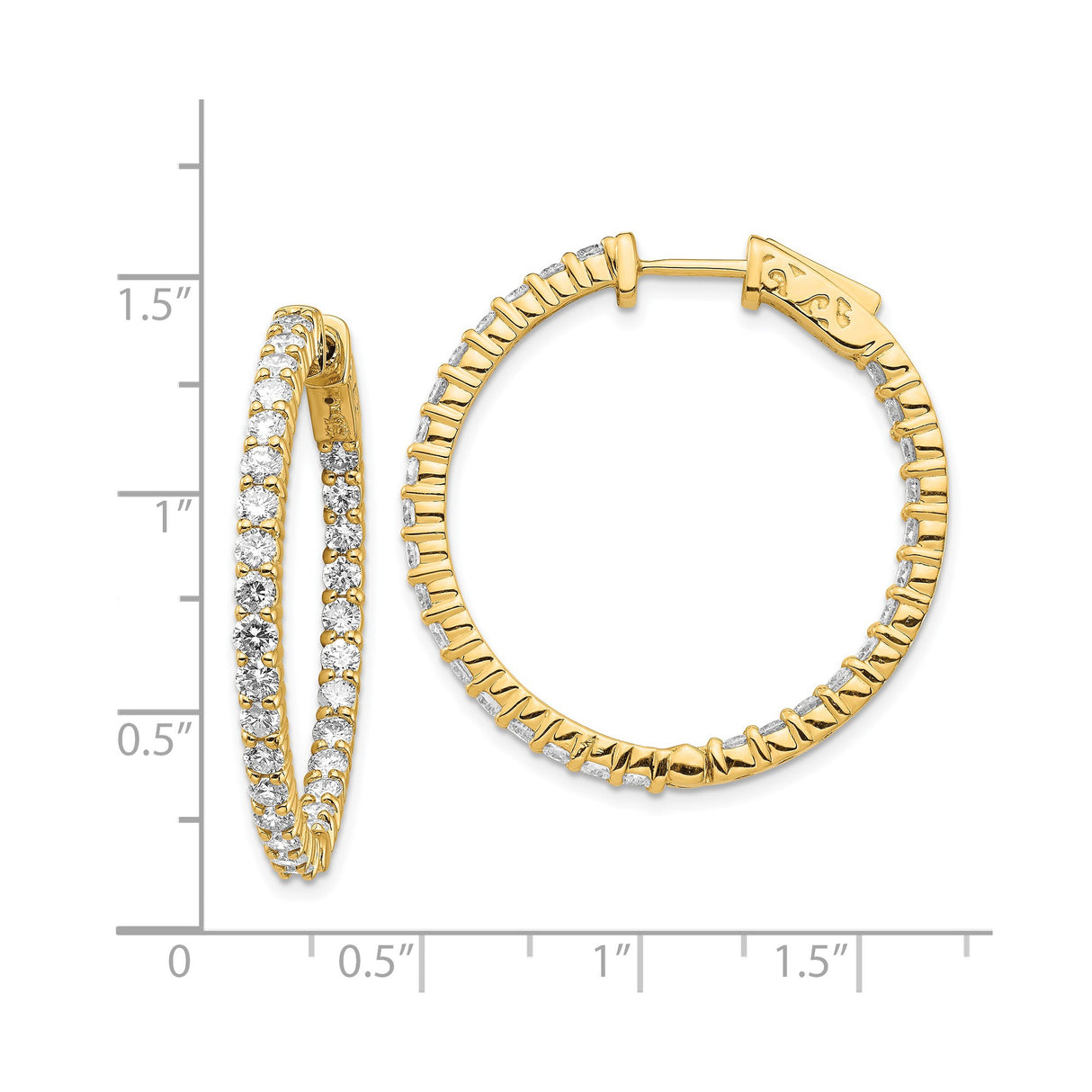 14k Yellow Gold Hoop Earrings with Diamond Cut Design and Prong Set Cubic Zirconia