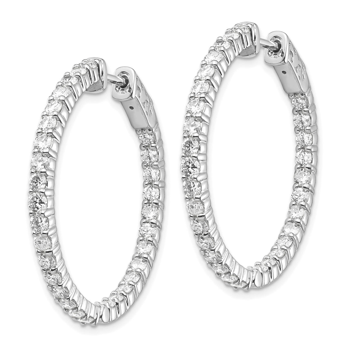 14k White Gold Hoop Earrings with Channel-Set Round Diamonds, Inside-Out Style